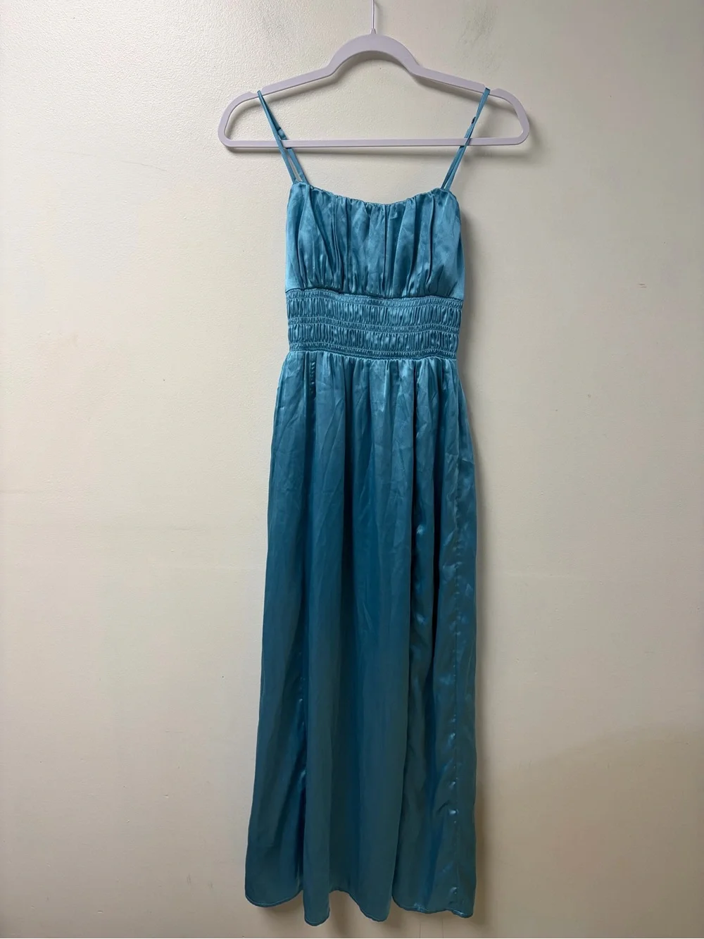 Abercrombie & Fitch Smocked Bodice Satin Maxi Dress‎ Blue Size Extra Small Tall